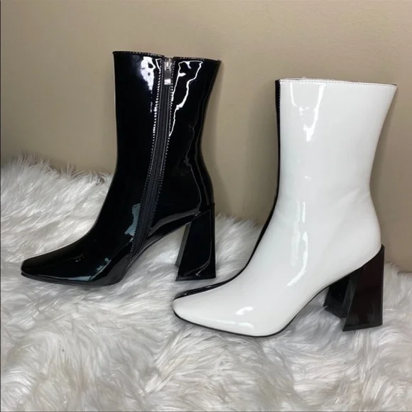 Azalea Wang Black & White Patent Ankle Bootie - Picture 6 of 11